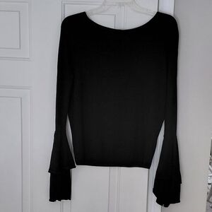 Express Black Soft Ribbed Stretch Trumpet Sleeve Sweater Holiday Party Size XS.